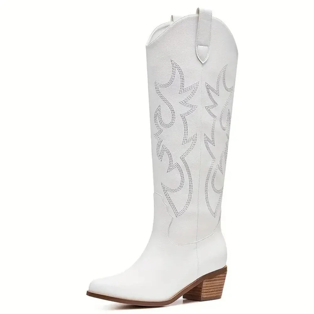 Western Cowboy Knee High Boots (Color: White) (Size: 10) - Picture 3 of 4